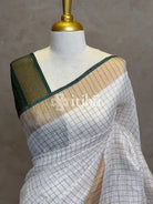 LINEN ZARI CHECKS GREEN BORDER ONAM SAREE