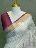 LINEN ZARI CHECKS PURPLE BORDER ONAM SAREE