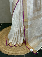 LINEN ZARI CHECKS PURPLE BORDER ONAM SAREE