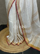 LINEN ZARI CHECKS RED BORDER ONAM SAREE