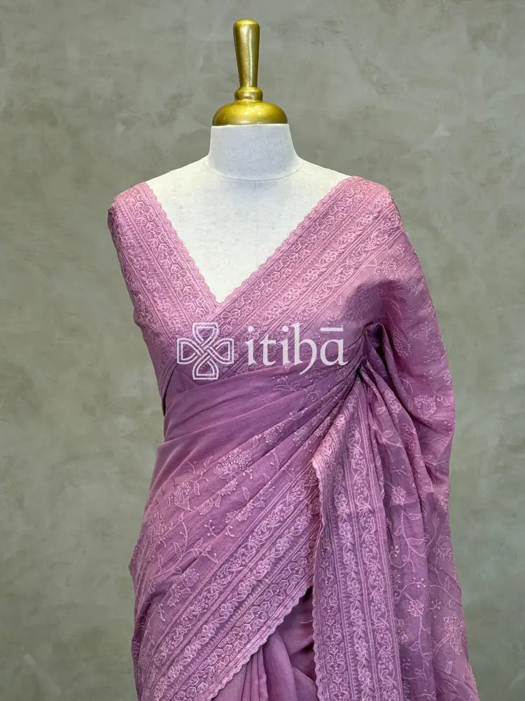 MUL CHANDERI CHIKANKARI EMBROIDERY SAREE