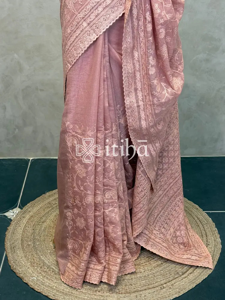 MUL CHANDERI CHIKANKARI EMBROIDERY SAREE
