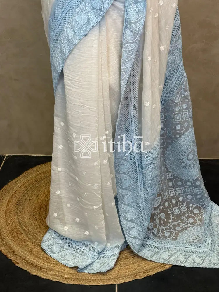 MUL CHANDERI CHIKANKARI EMBROIDERY SAREE