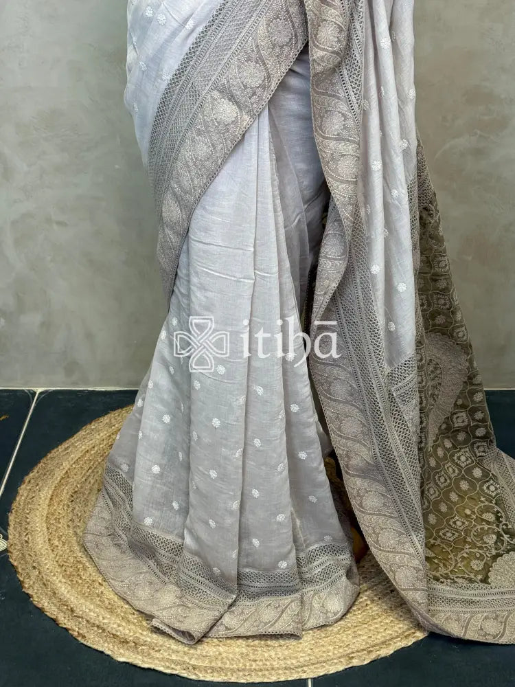 MUL CHANDERI CHIKANKARI EMBROIDERY SAREE