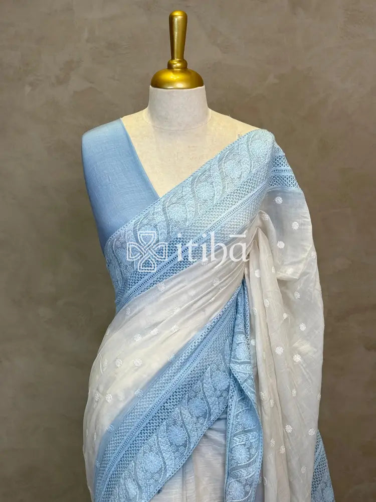 MUL CHANDERI CHIKANKARI EMBROIDERY SAREE