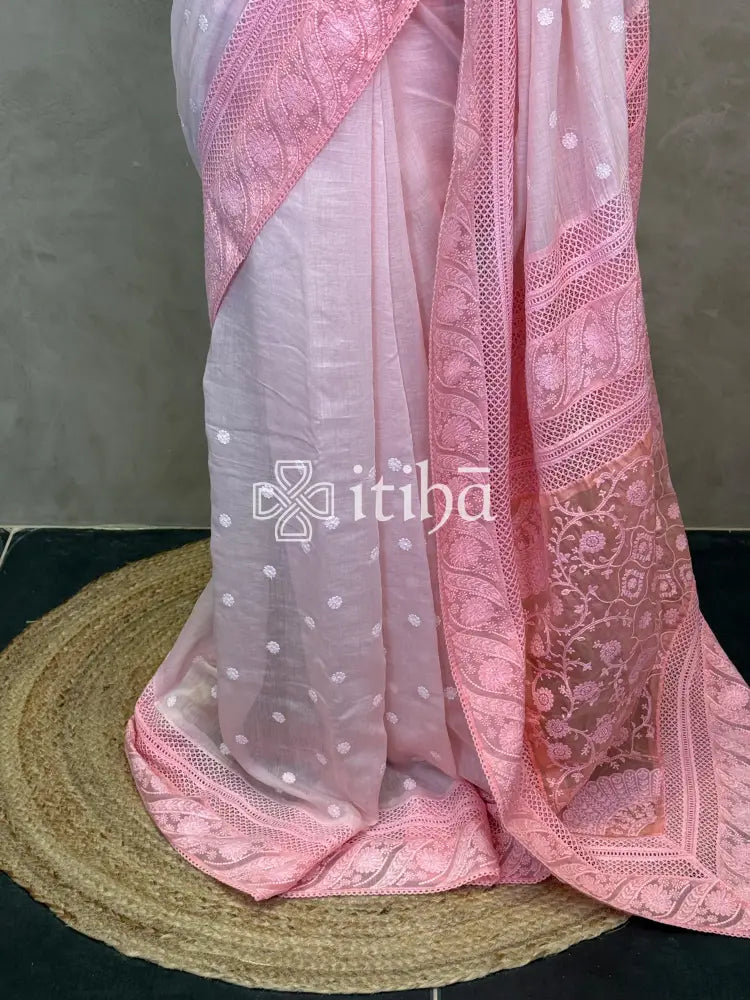 MUL CHANDERI CHIKANKARI EMBROIDERY SAREE