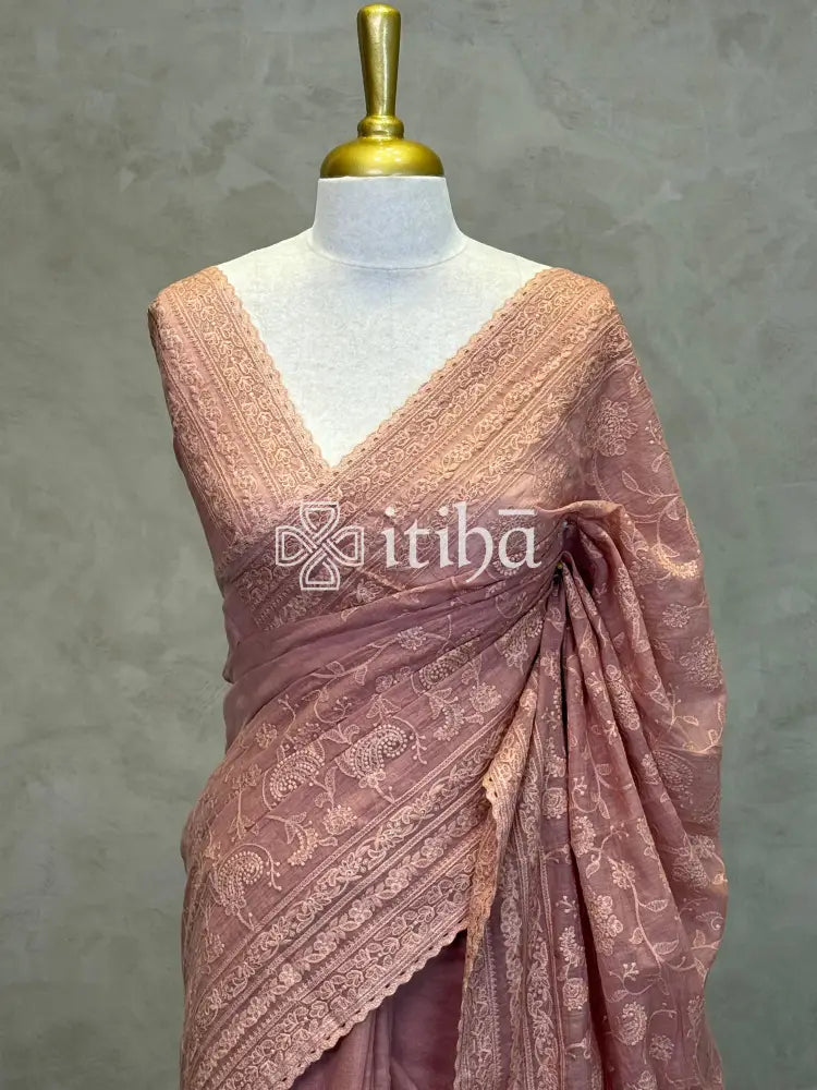 MUL CHANDERI CHIKANKARI EMBROIDERY SAREE