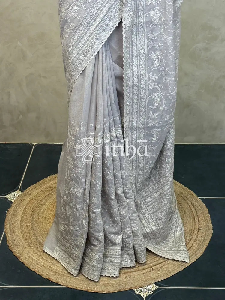 MUL CHANDERI CHIKANKARI EMBROIDERY SAREE