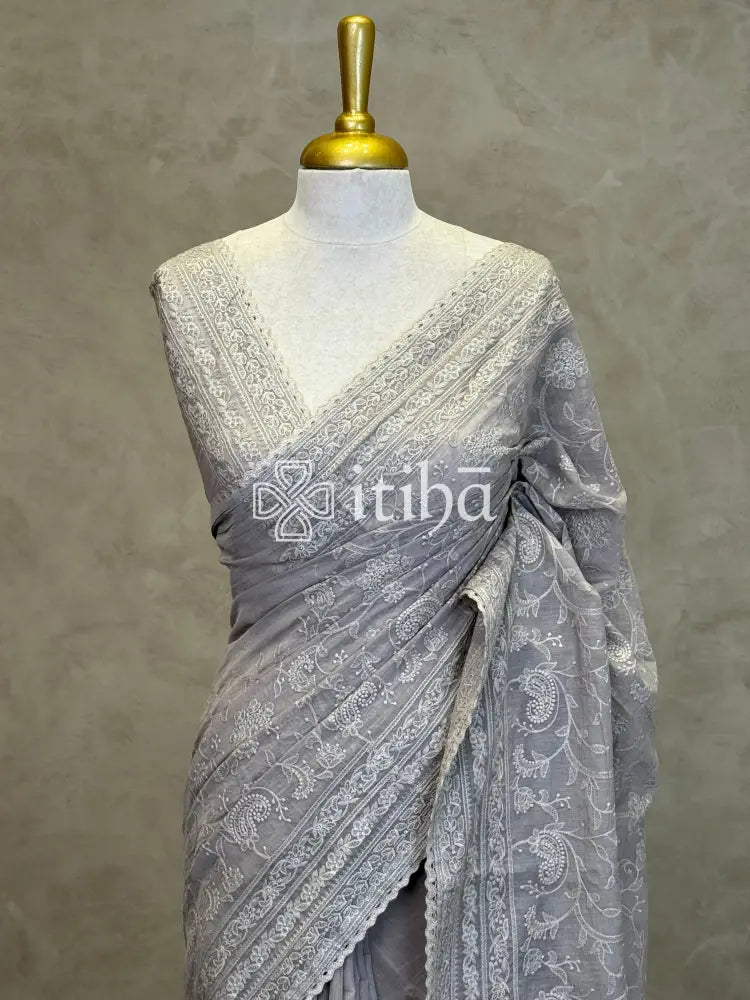MUL CHANDERI CHIKANKARI EMBROIDERY SAREE