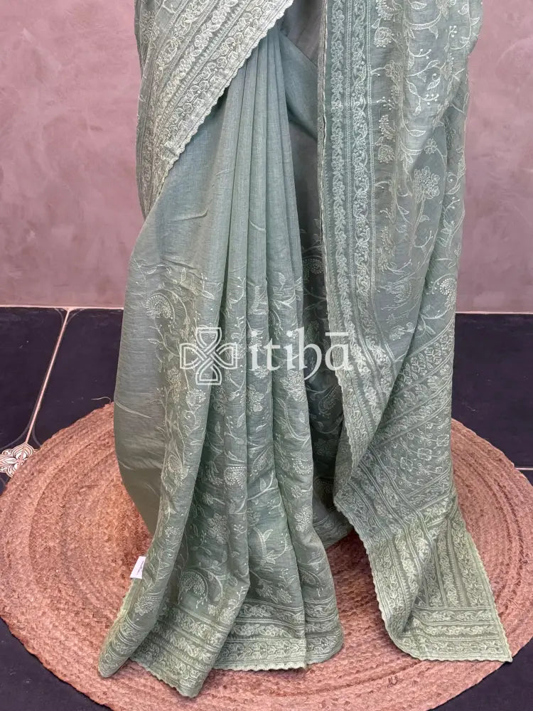 MUL CHANDERI CHIKANKARI EMBROIDERY SAREE