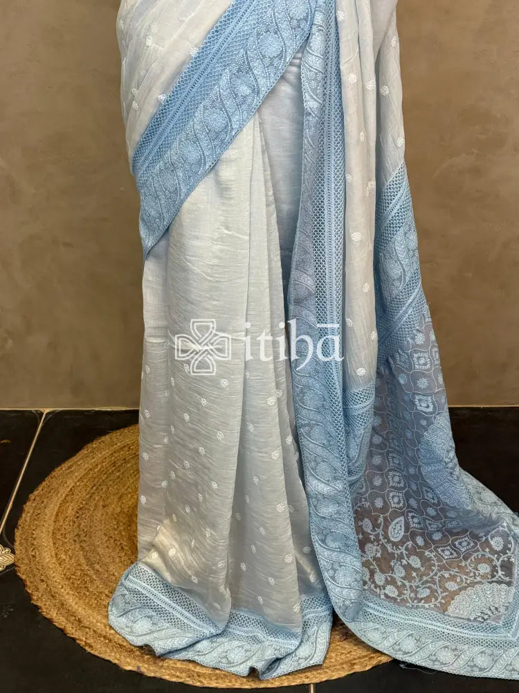 MUL CHANDERI CHIKANKARI EMBROIDERY SAREE