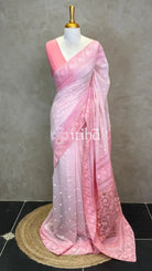MUL CHANDERI CHIKANKARI EMBROIDERY SAREE - LIGHT PINK