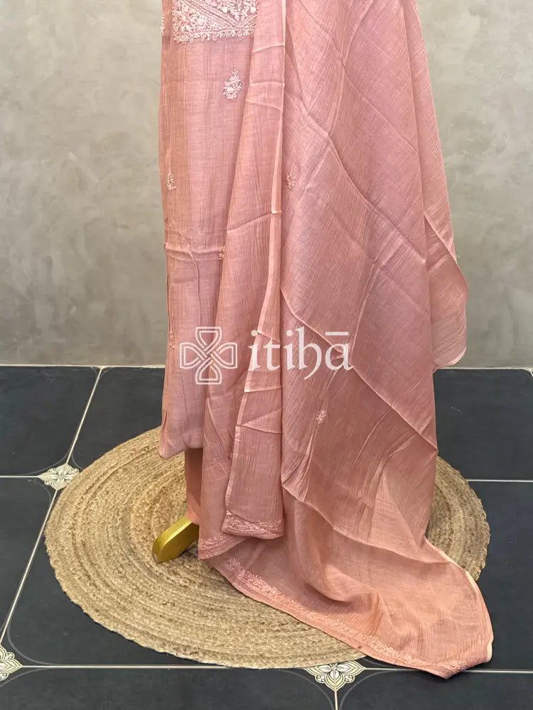 MUL CHANDERI CHIKANKARI SALWAR SET - BLUSH PEACH