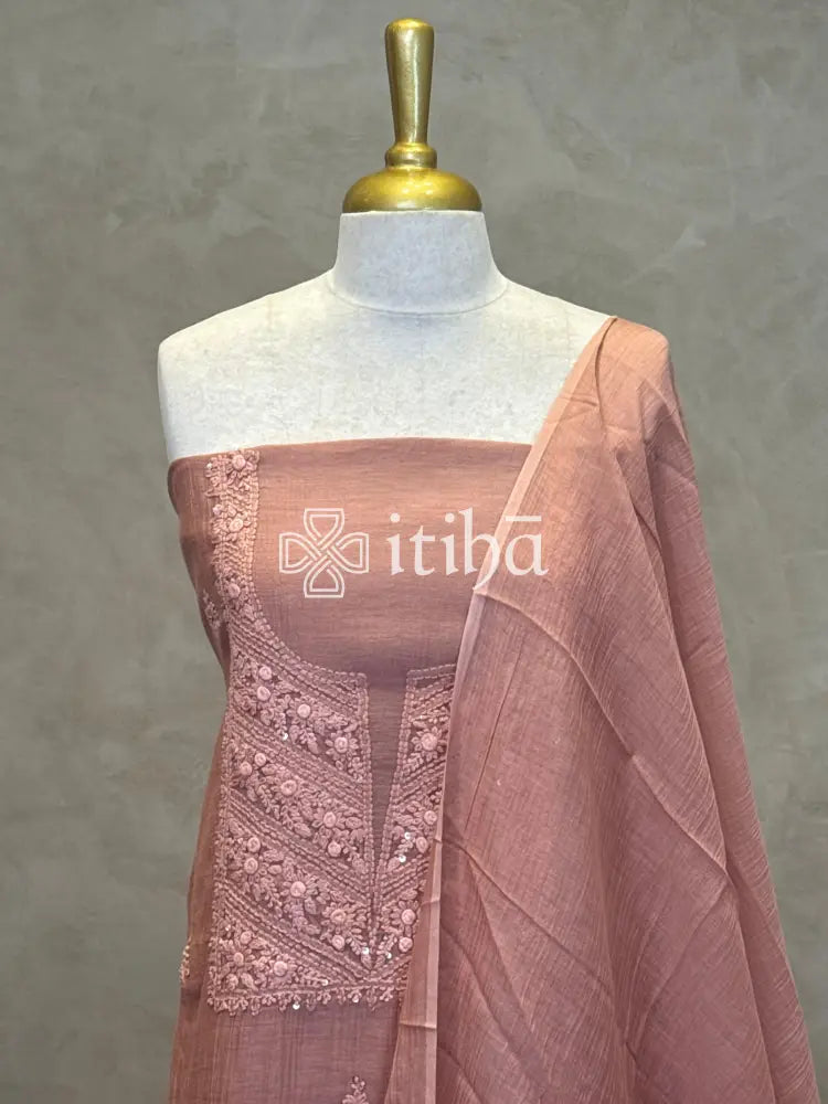 MUL CHANDERI CHIKANKARI SALWAR SET - BLUSH PEACH