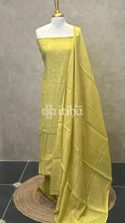 MUL CHANDERI CHIKANKARI SALWAR SET - Yellow