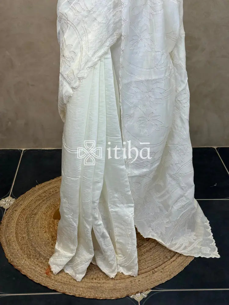 MUL CHANDERI EMBROIDERY SAREE