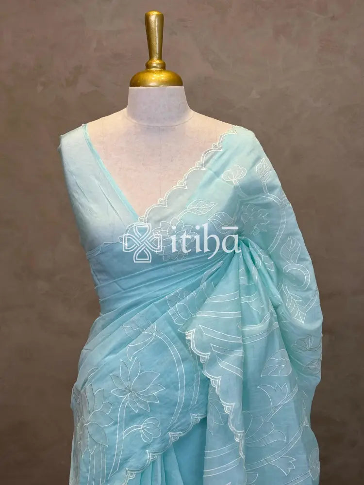 MUL CHANDERI EMBROIDERY SAREE