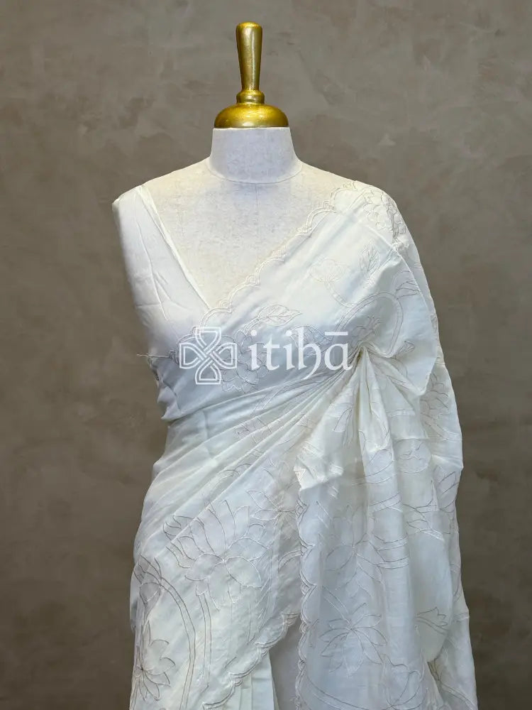 MUL CHANDERI EMBROIDERY SAREE