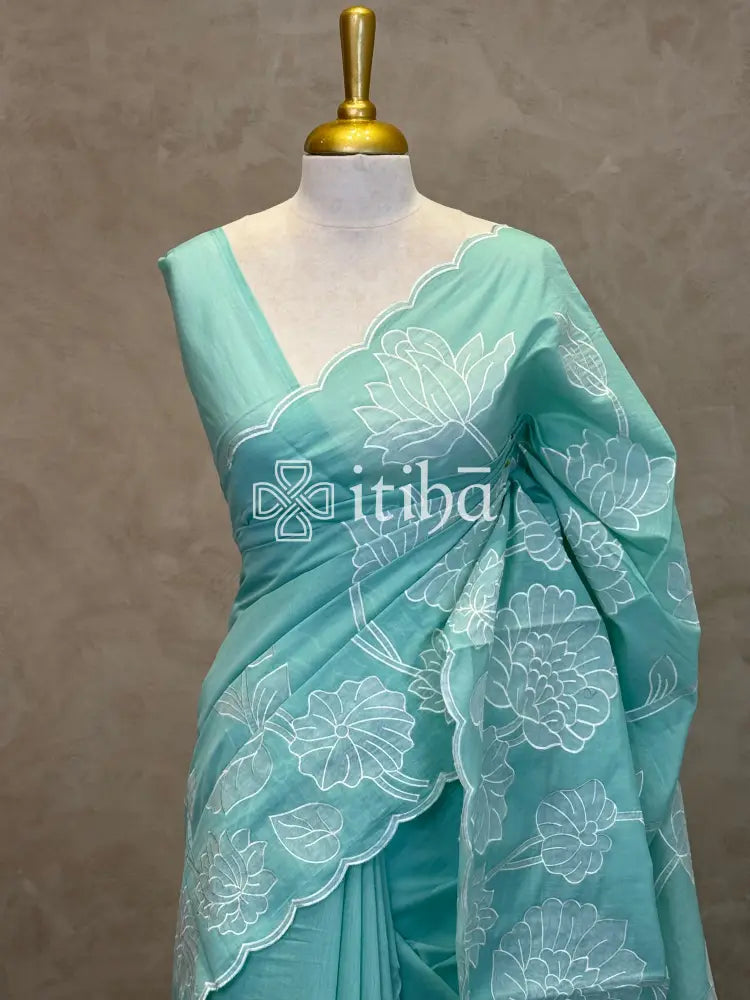MUL CHANDERI EMBROIDERY SAREE
