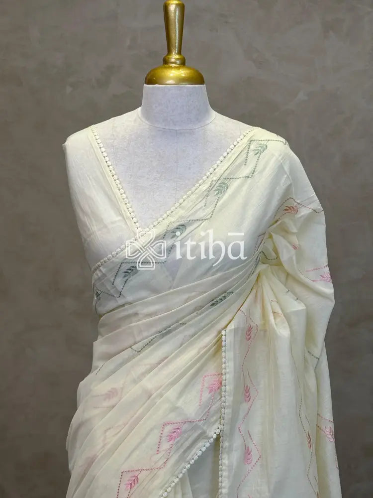 MUL CHANDERI EMBROIDERY SAREE