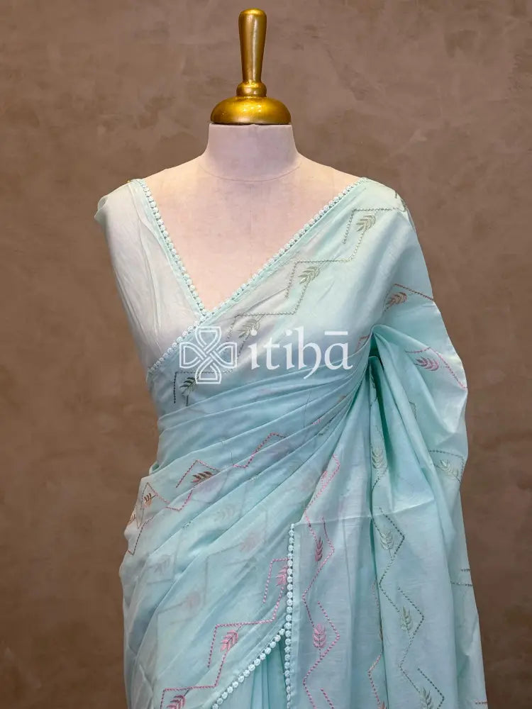 MUL CHANDERI EMBROIDERY SAREE