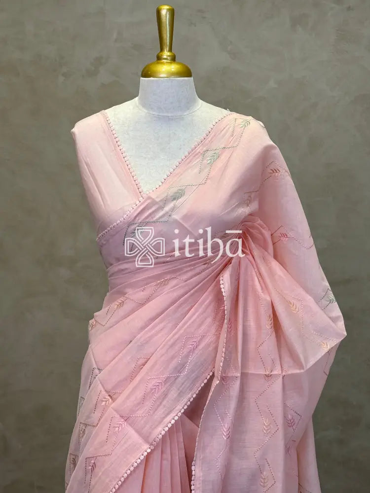 MUL CHANDERI EMBROIDERY SAREE