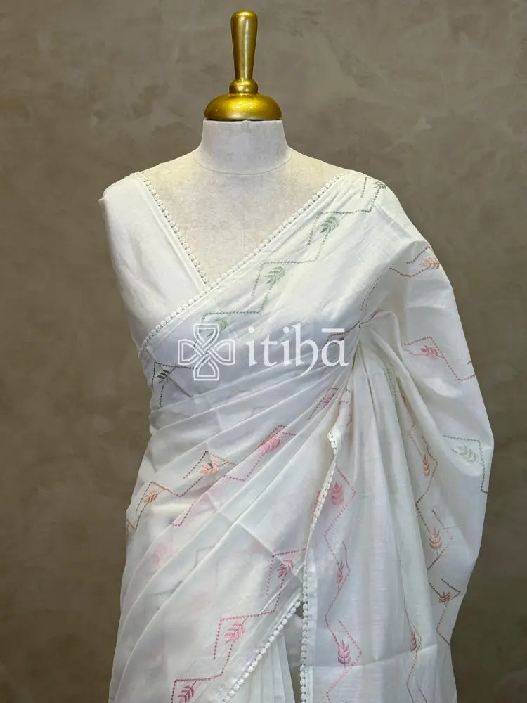 MUL CHANDERI EMBROIDERY SAREE
