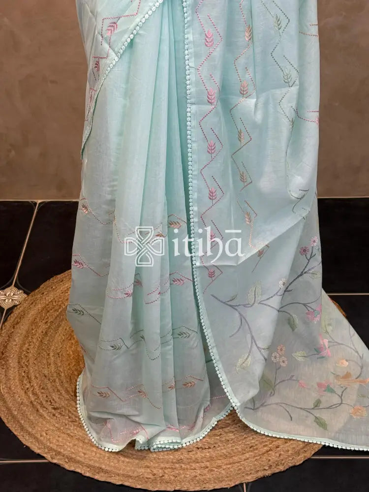 MUL CHANDERI EMBROIDERY SAREE