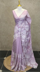 MUL CHANDERI EMBROIDERY SAREE - LAVENDER