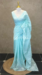 MUL CHANDERI EMBROIDERY SAREE - LIGHT BLUE