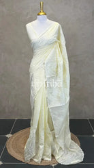 MUL CHANDERI EMBROIDERY SAREE - LIGHT YELLOW