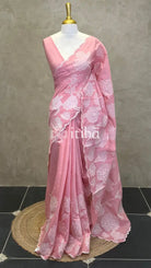 MUL CHANDERI EMBROIDERY SAREE - PEACH PINK