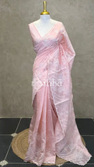 MUL CHANDERI EMBROIDERY SAREE - PEACH PINK