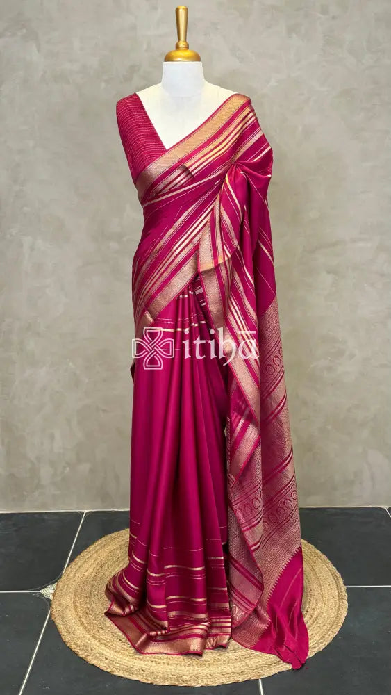 MYSORE CREPE SILK SAREE - MAGENTA PINK