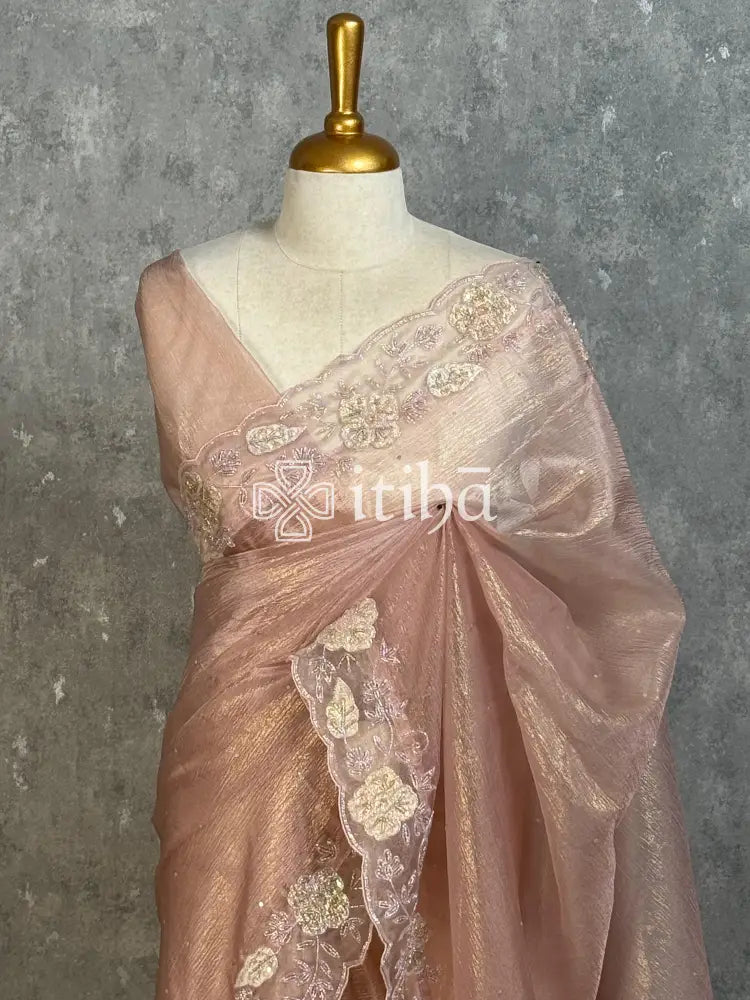 ORGANZA APPLIQUE EMBROIDERY HANDWORKED DESIGNER SAREE