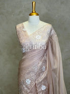 ORGANZA APPLIQUE EMBROIDERY SAREE - NUDE PINK