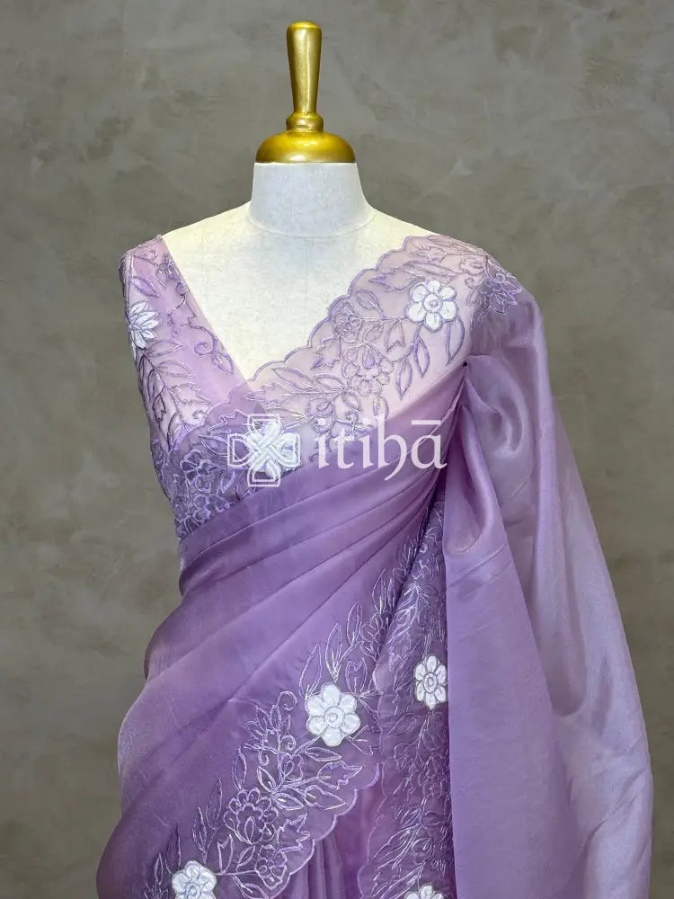ORGANZA APPLIQUE EMBROIDERY SAREE