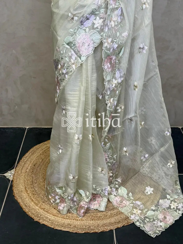 ORGANZA APPLIQUE EMBROIDERY SAREE