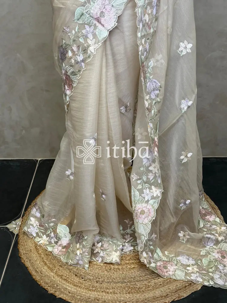 ORGANZA APPLIQUE EMBROIDERY SAREE