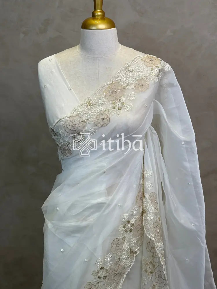 ORGANZA APPLIQUE EMBROIDERY SAREE