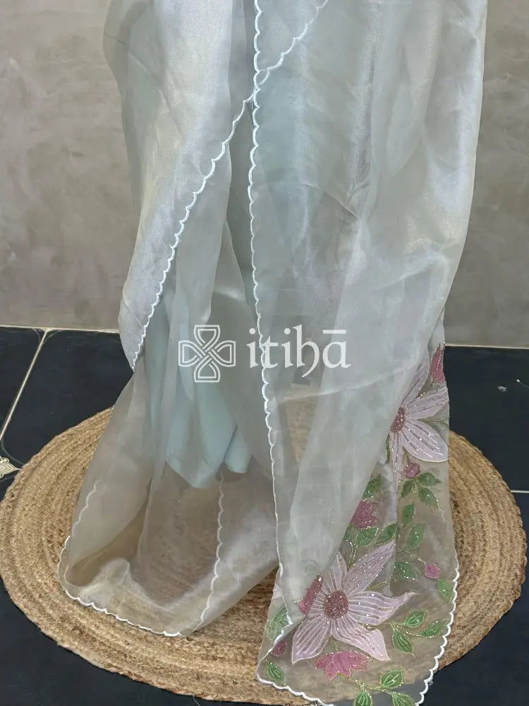 ORGANZA APPLIQUE EMBROIDERY SAREE