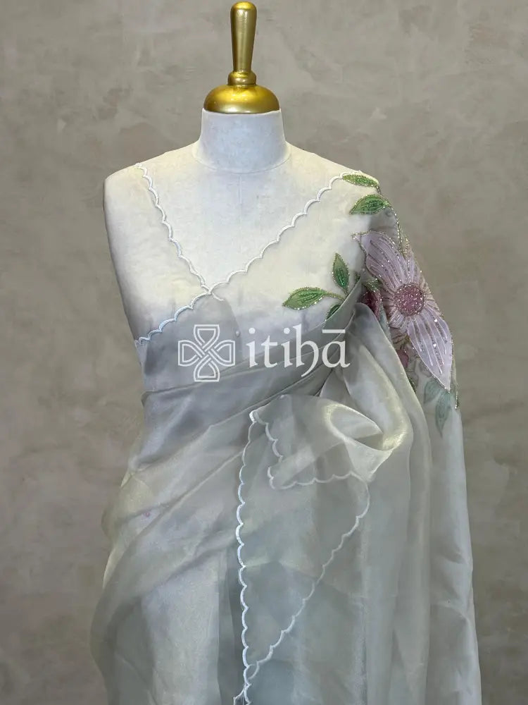 ORGANZA APPLIQUE EMBROIDERY SAREE