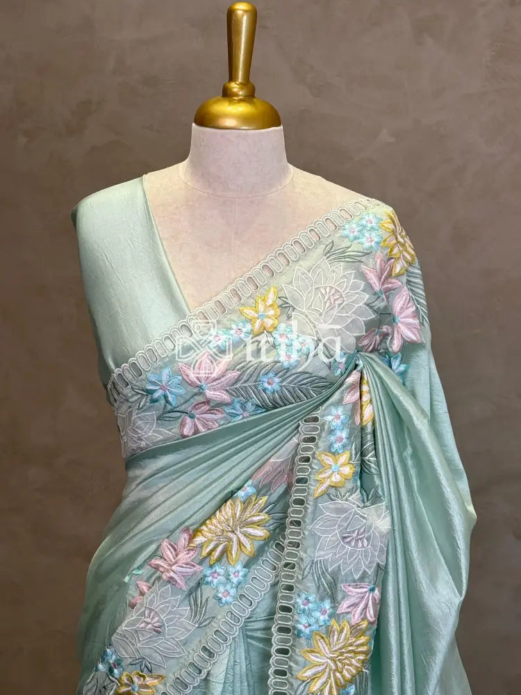 ORGANZA APPLIQUE EMBROIDERY SAREE