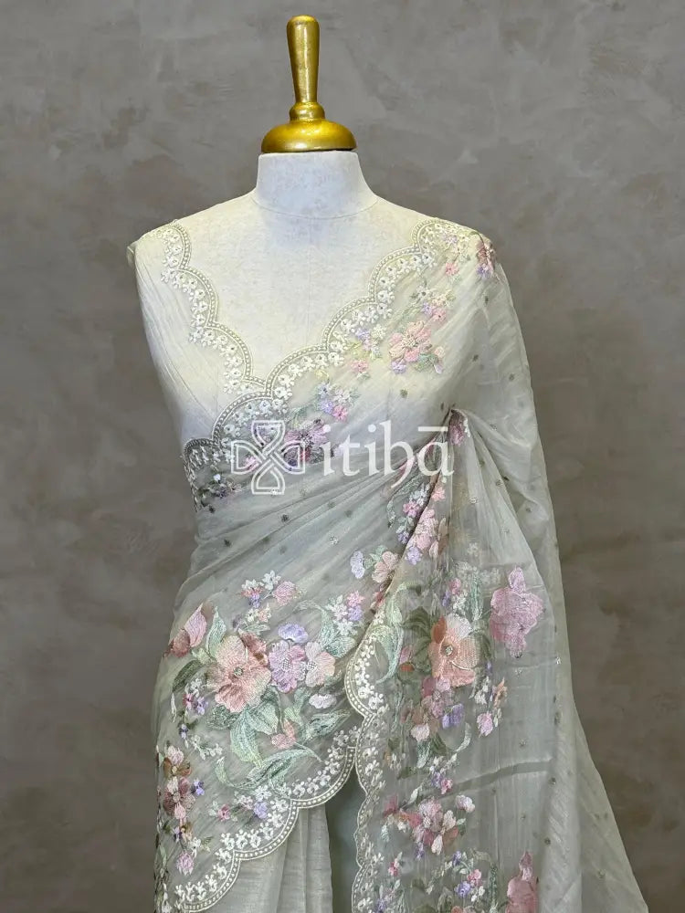 ORGANZA APPLIQUE EMBROIDERY SAREE
