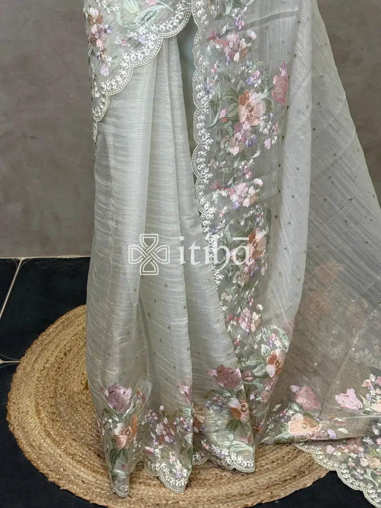 ORGANZA APPLIQUE EMBROIDERY SAREE