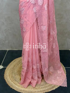 ORGANZA APPLIQUE EMBROIDERY SAREE - PEACH