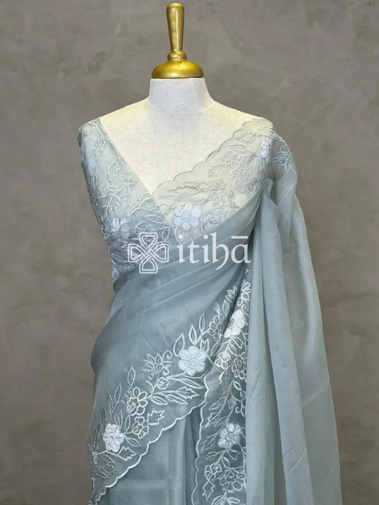 ORGANZA APPLIQUE EMBROIDERY SAREE