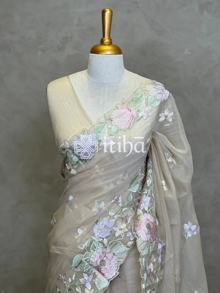 ORGANZA APPLIQUE EMBROIDERY SAREE
