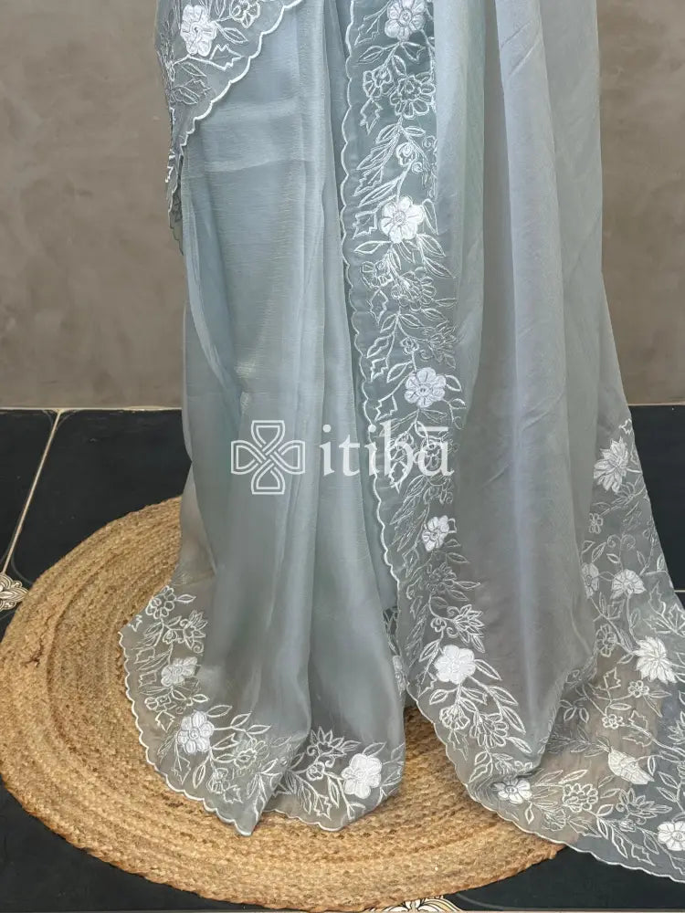ORGANZA APPLIQUE EMBROIDERY SAREE