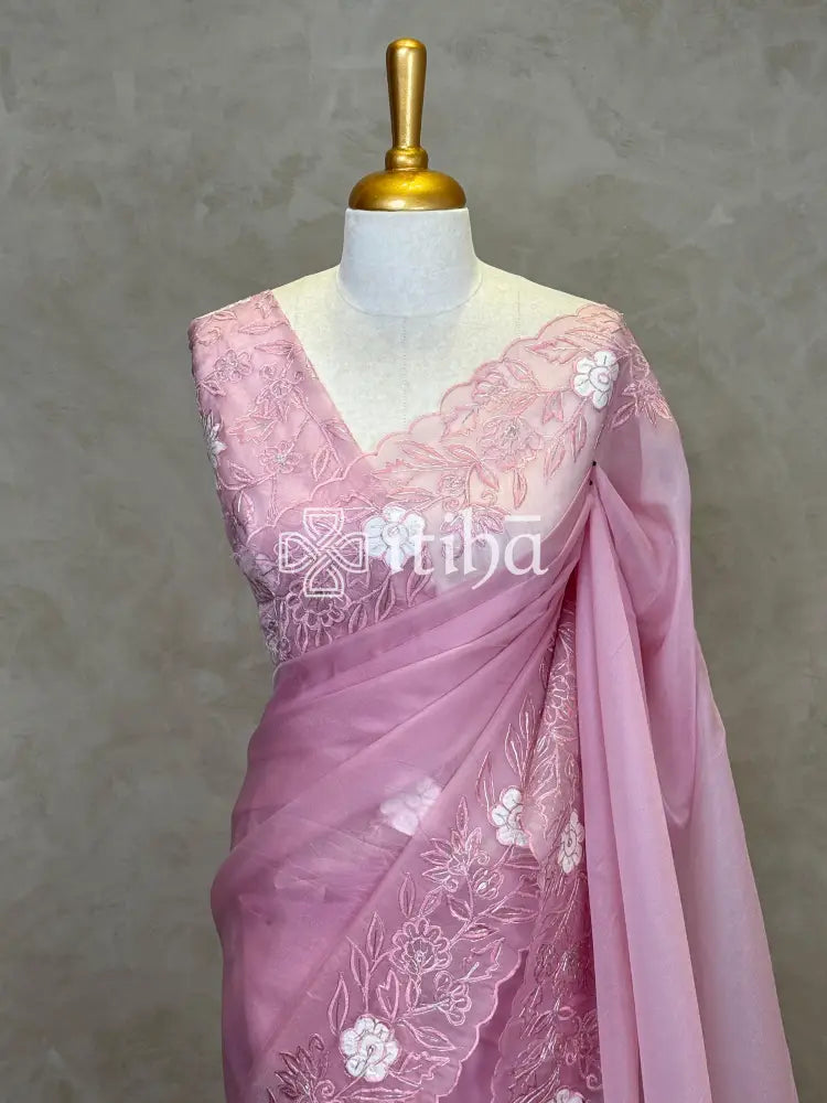 ORGANZA APPLIQUE EMBROIDERY SAREE